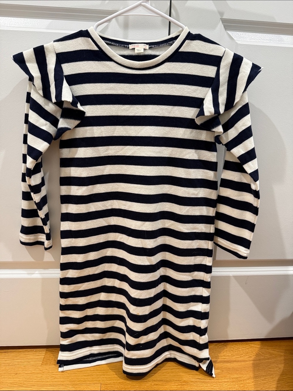 Crewcuts Black & White Striped Ruffle-Shoulder Dress